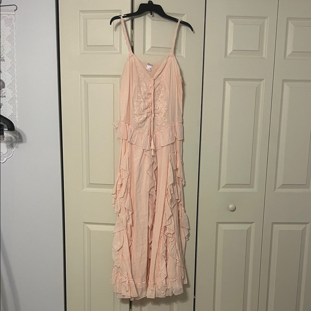 VENUS Peach Ruffle Maxi Dress